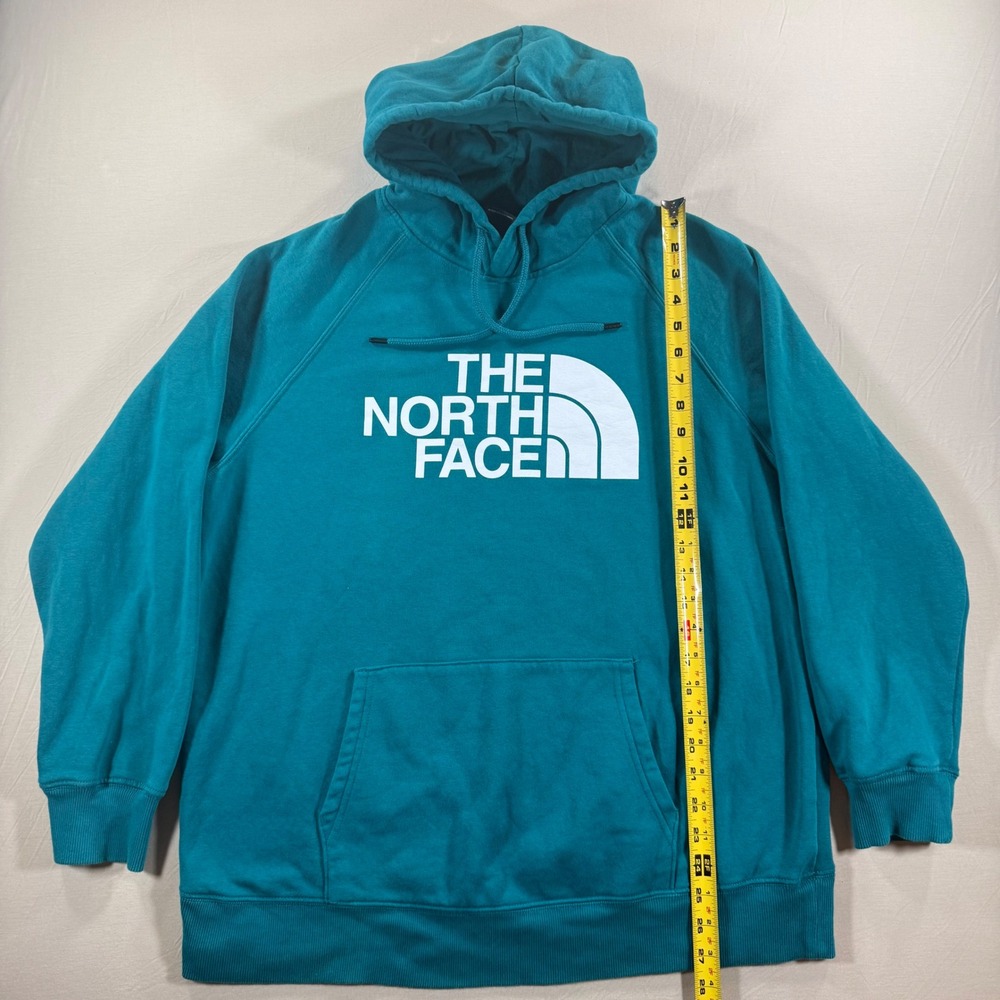 The North Face Womens XL Half Dome Logo Hoodie Teal Blue Pullover Sweatshirt - Picture 2 of 7